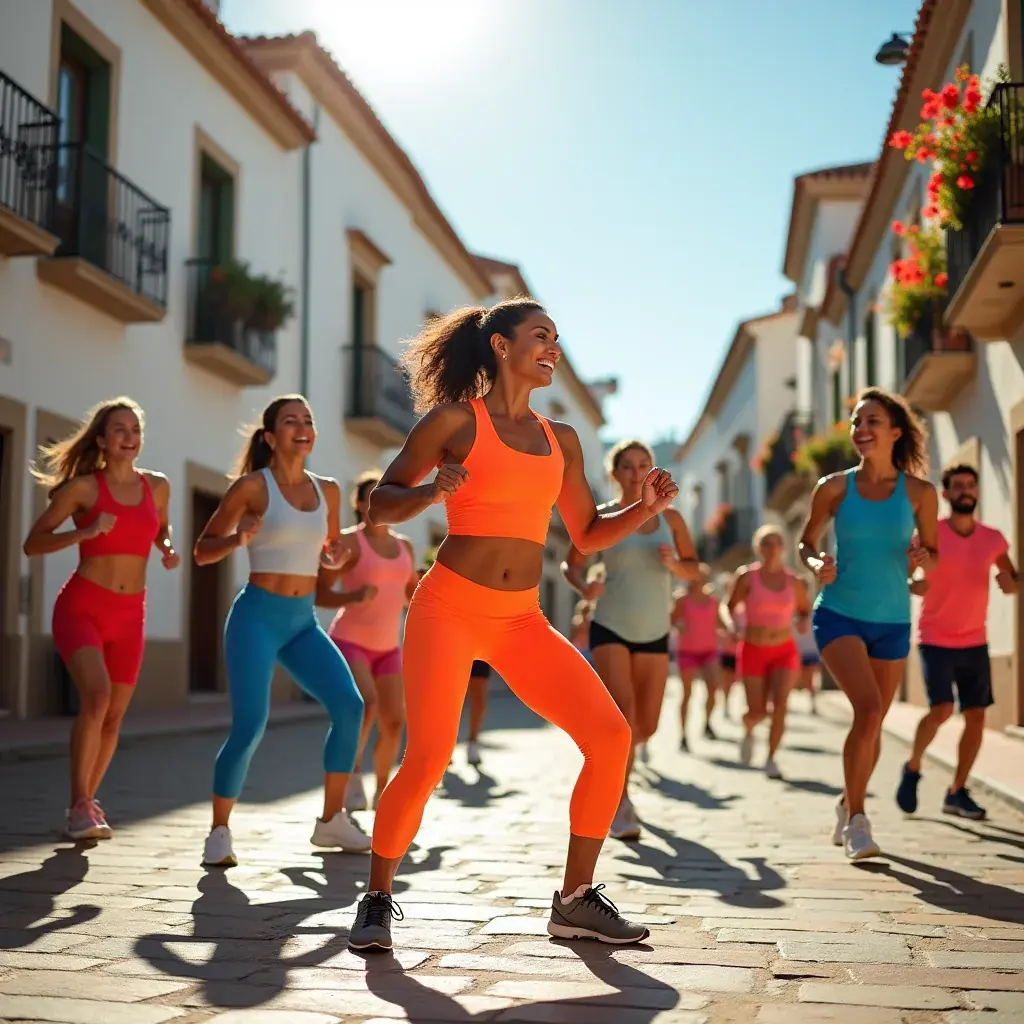 Grupo de personas realizando una clase de aeróbicos en un gimnasio.